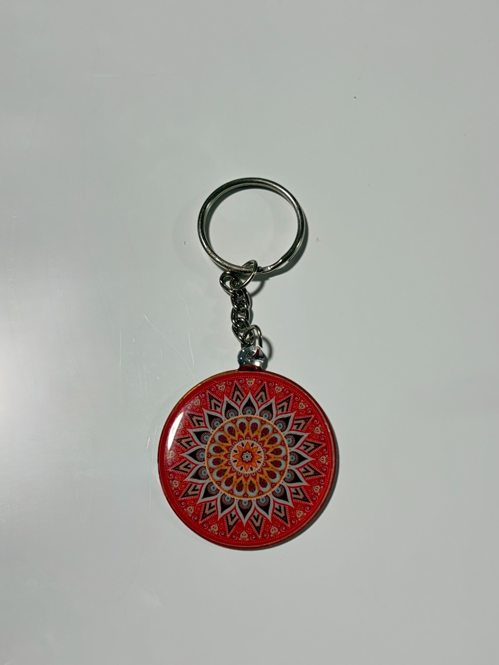 Red Hippie Mandala Round Keychain